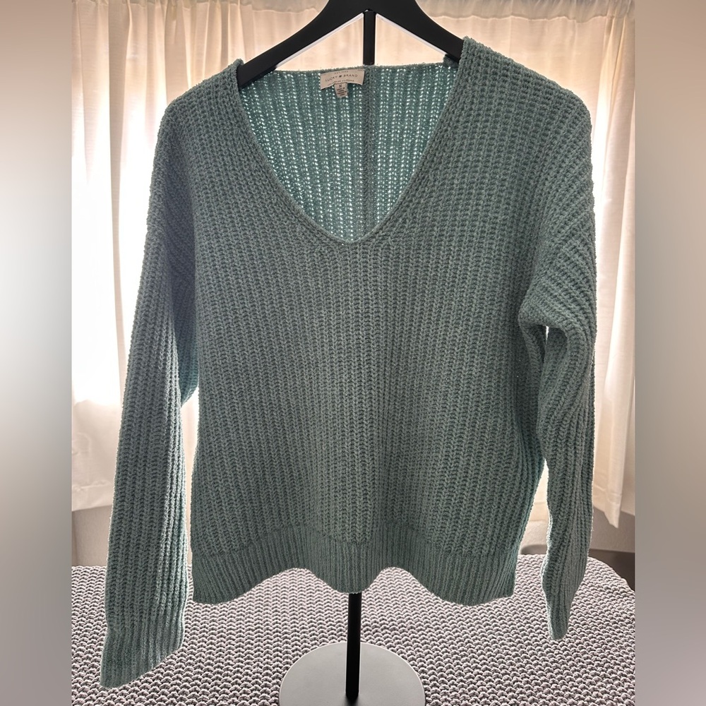 Lucky Brand Seafoam Green V-Neck Waffle Knit Sweater